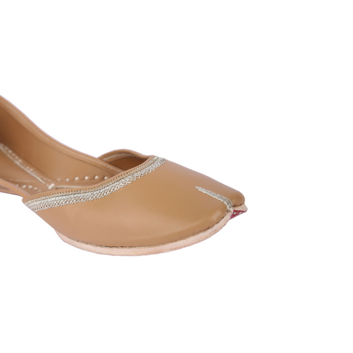 Peanut Brown Women Jutti | Zari Embellished | Day Wear And Festivities