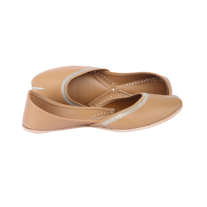 Peanut Brown Women Jutti | Zari Embellished | Day Wear And Festivities