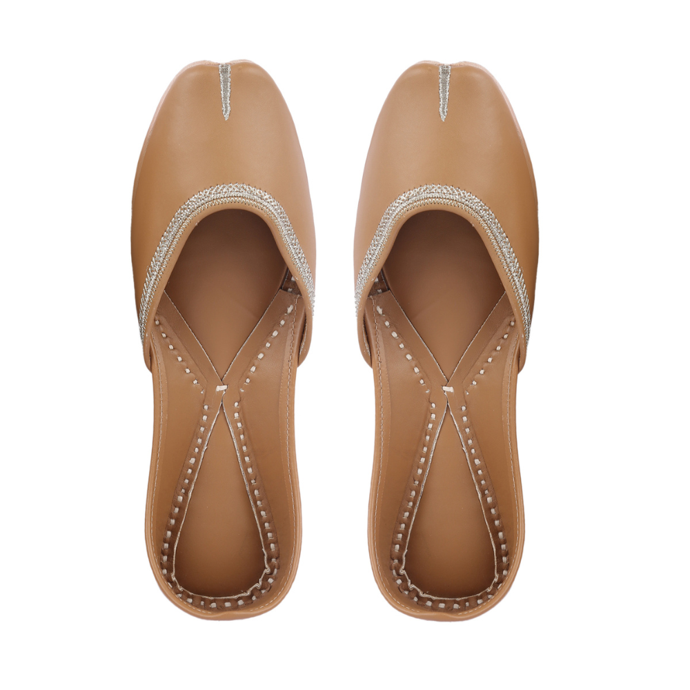 Peanut Brown Women Jutti | Zari Embellished | Day Wear And Festivities