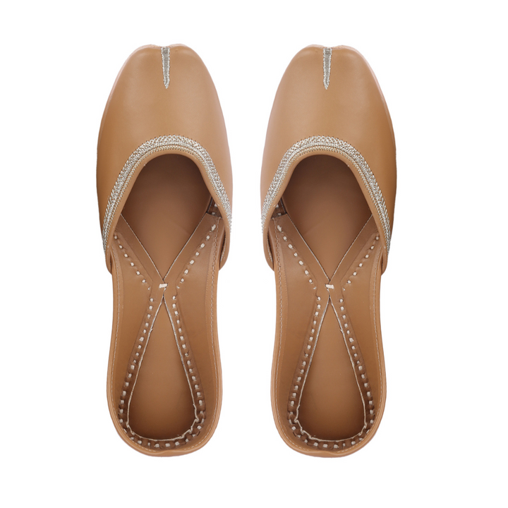 Peanut Brown Women Jutti | Zari Embellished | Day Wear And Festivities
