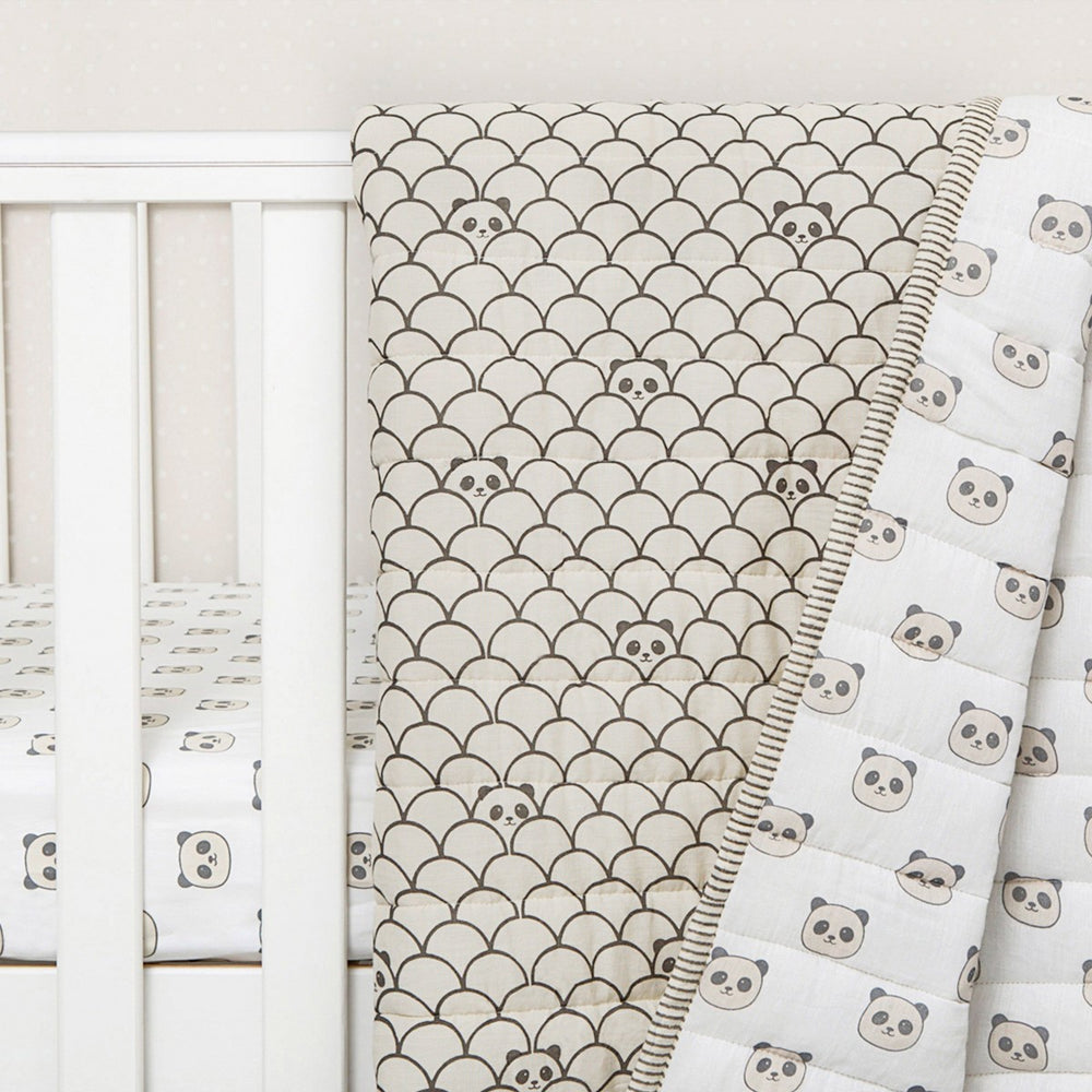 Peekaboo Panda Grey Soft Quilt Blanket For Babies  | Cotton | 42 x 42 Inches