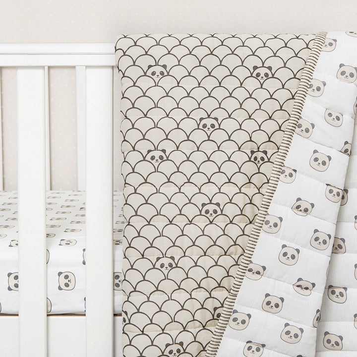 Peekaboo Panda Grey Soft Quilt Blanket For Babies  | Cotton | 42 x 42 Inches