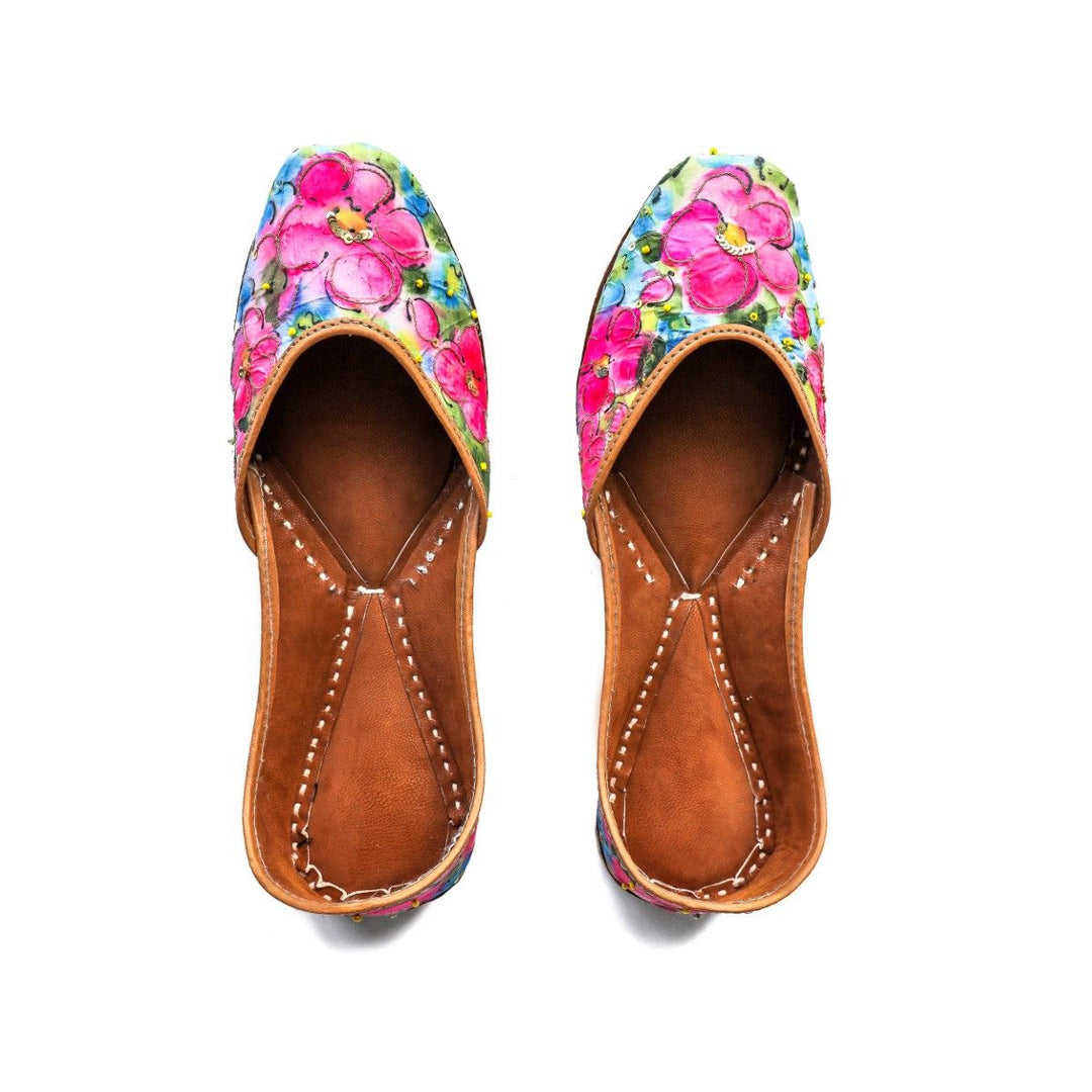 Periwinkle Women Jutti | Hand Painted & Hand Embellished | Fuchsia Pink