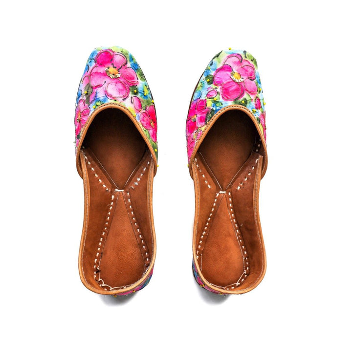 Periwinkle Women Jutti | Hand Painted & Hand Embellished | Fuchsia Pink
