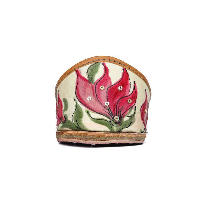Pink Tulip Silk Women Jutti | Hand-Painted | Off-White & Pink