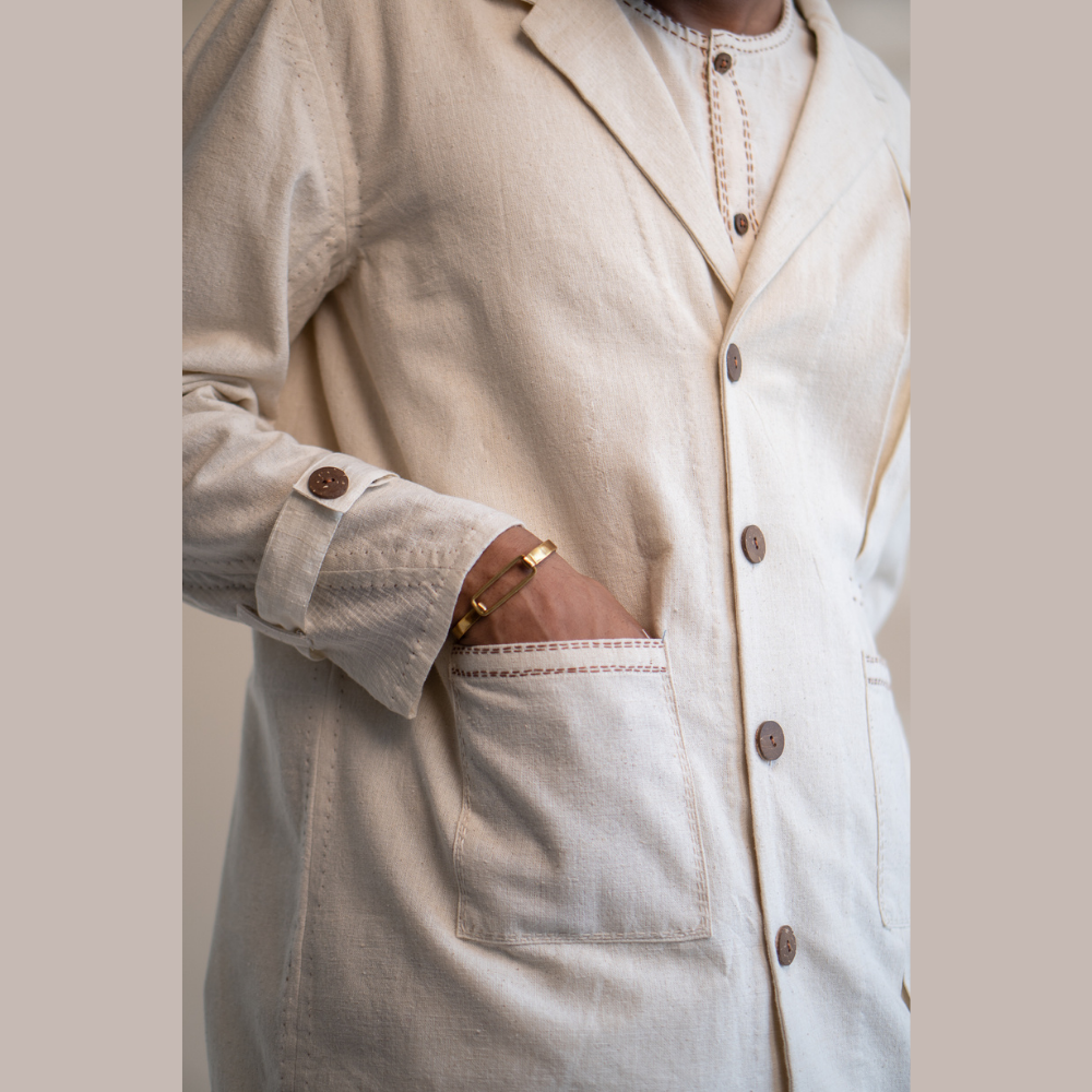 Pleated Blazer For Him & Her | Textured with Kantha Embroidery