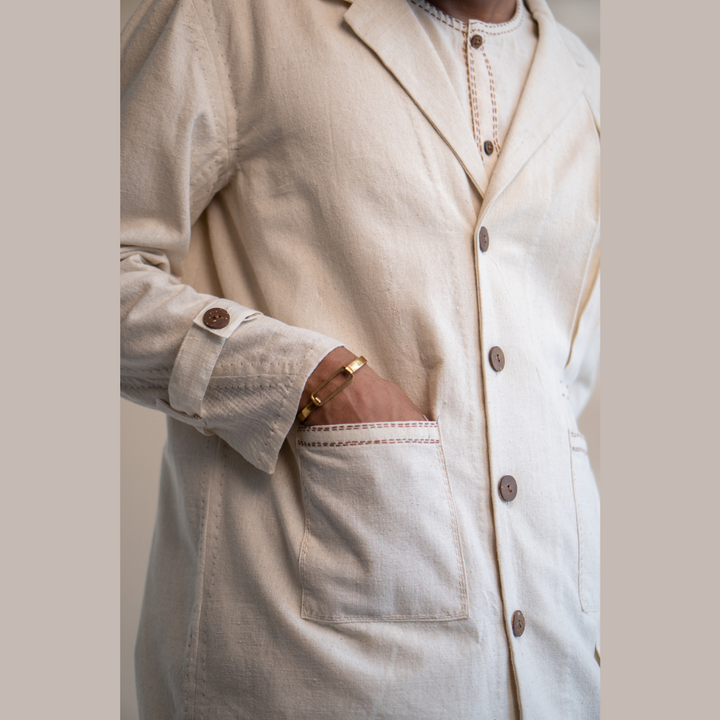 Pleated Blazer For Him & Her | Textured with Kantha Embroidery