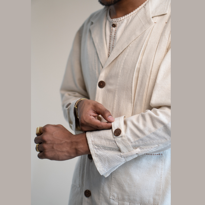 Pleated Blazer For Him & Her | Textured with Kantha Embroidery