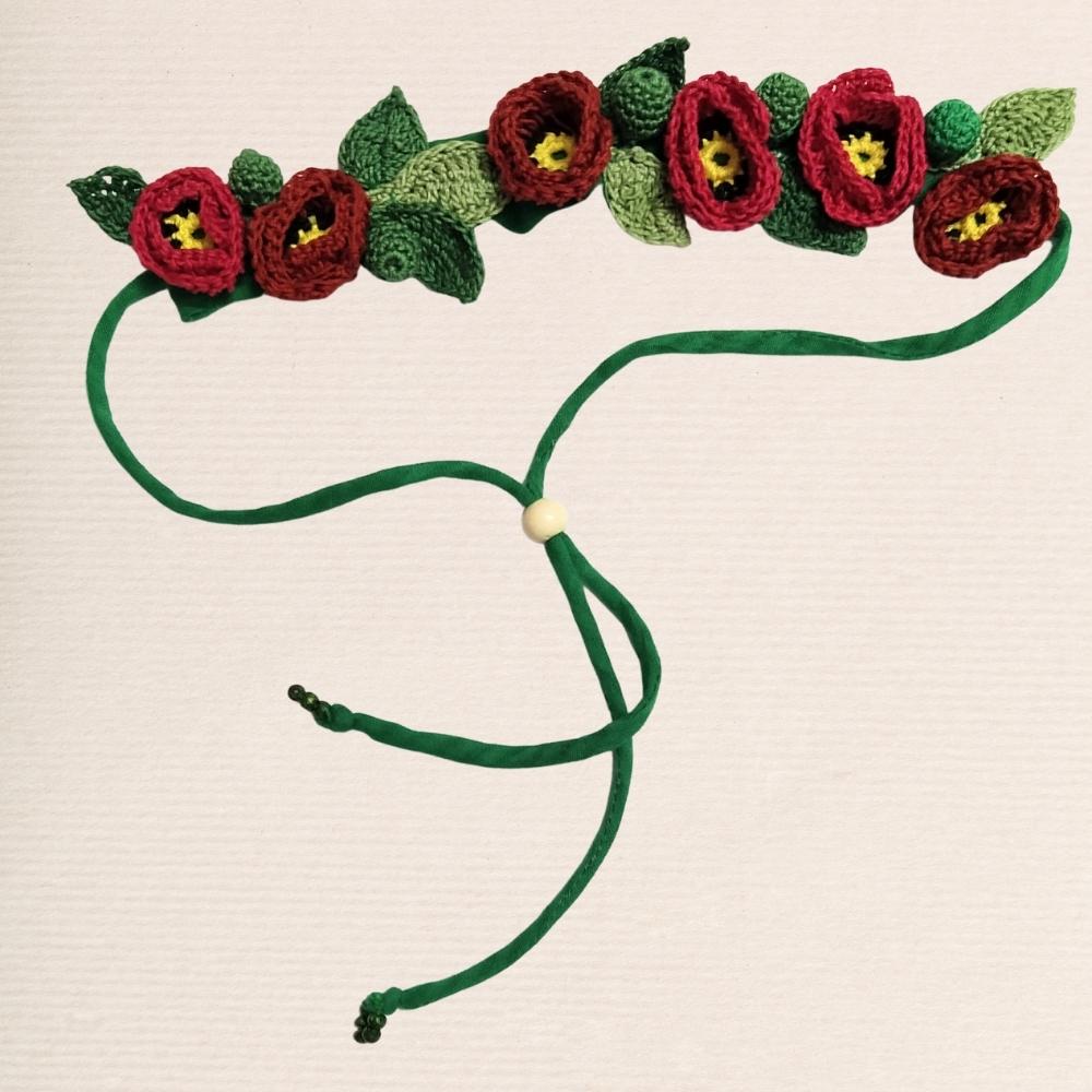 Poppy Crochet Hair String | Hand-crafted  | Cotton | Red and Green