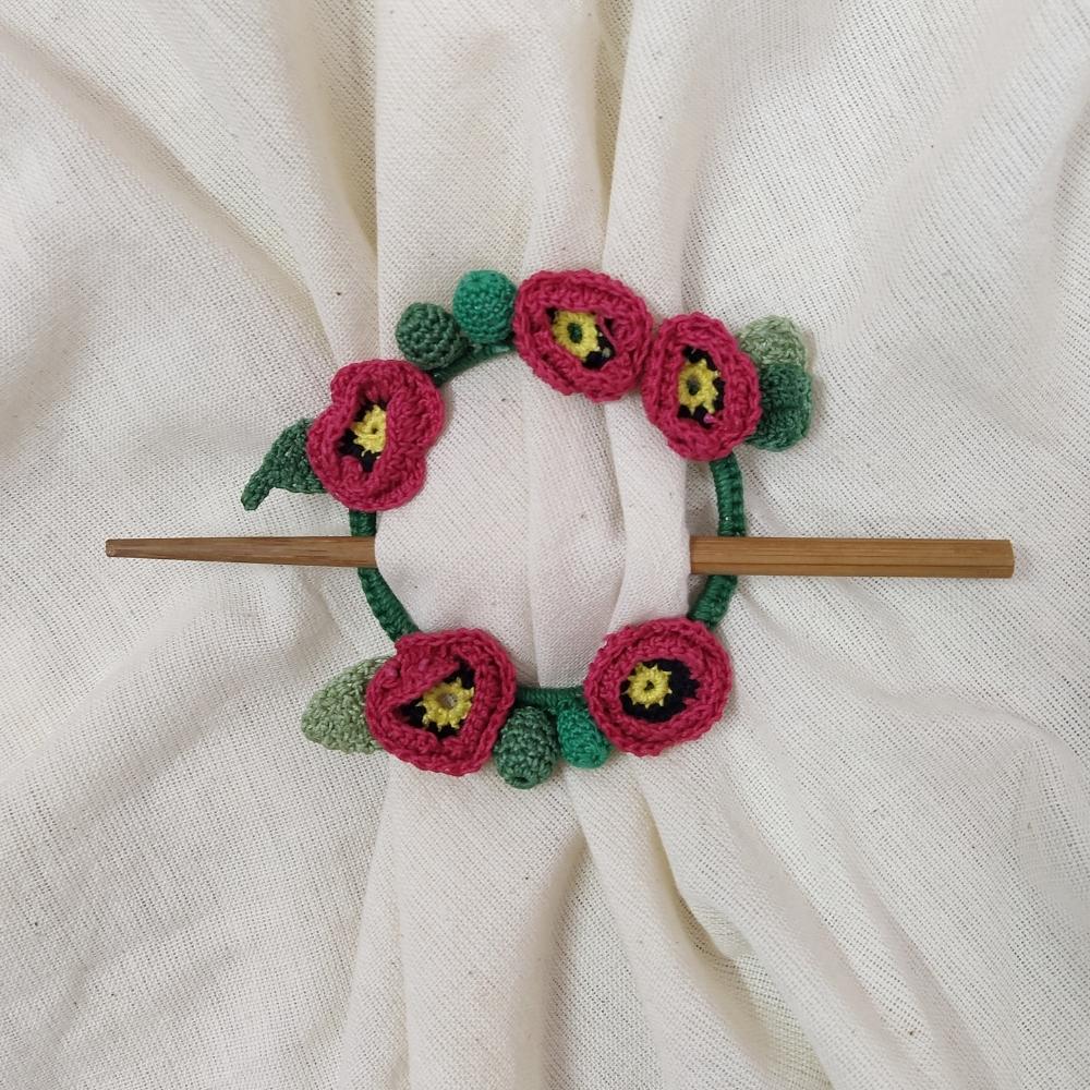 Poppy Crochet Hair Tie  | Hand-crafted | Cotton | Red and Green
