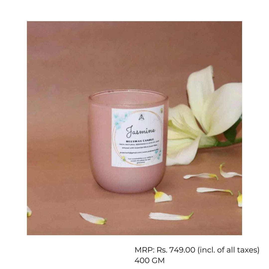 Floral Scented Beeswax Candle In Pink Glass Jar | Smoke-Free | Jasmine