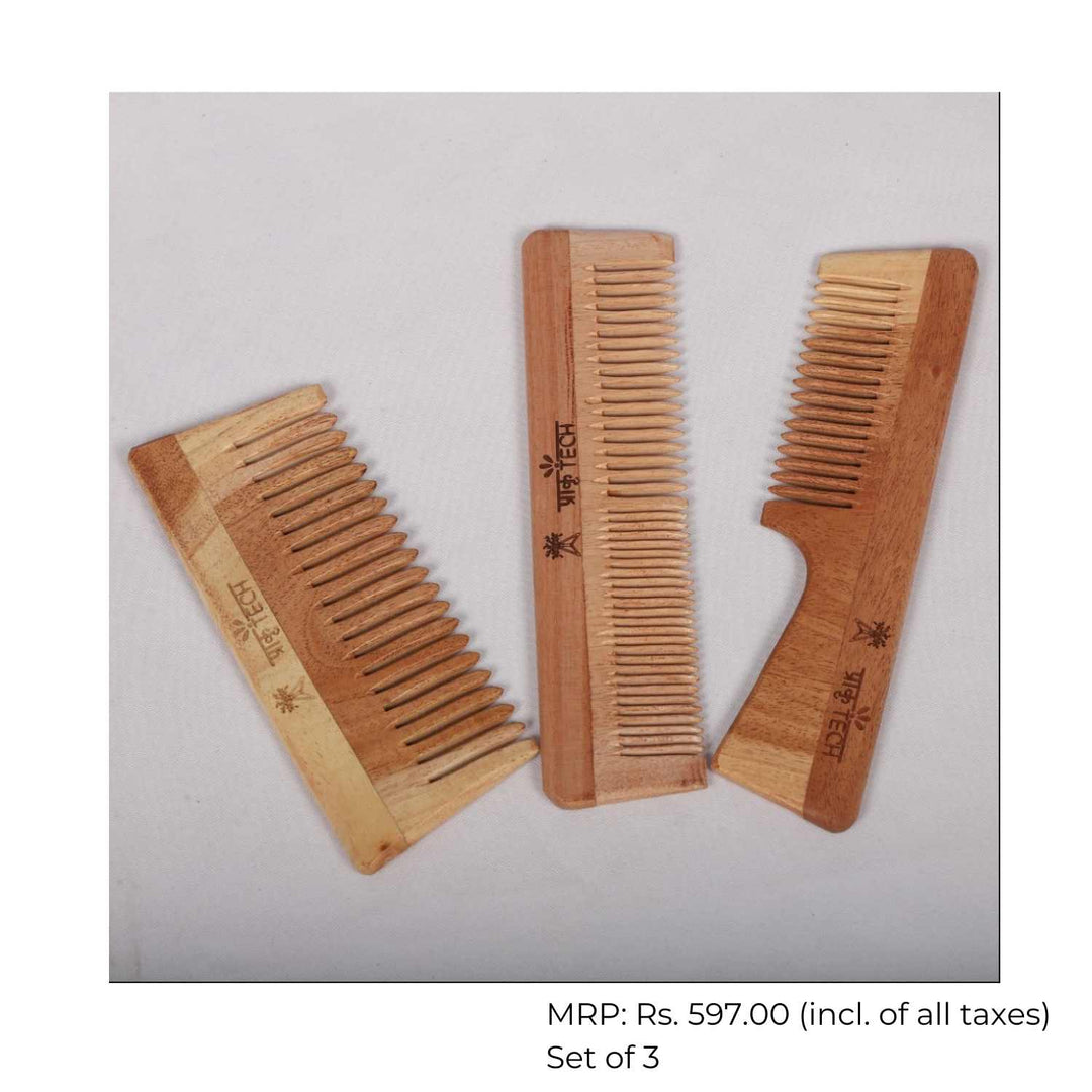 Neem Wood Comb Combo | Hand-Crafted | Eco-Friendly | Sustainable | Set Of 3