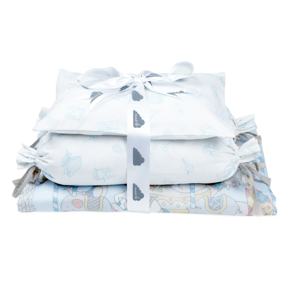 Printed Mini Cot Bedding Set For Babies | Cotton | Blue | Set Of 4