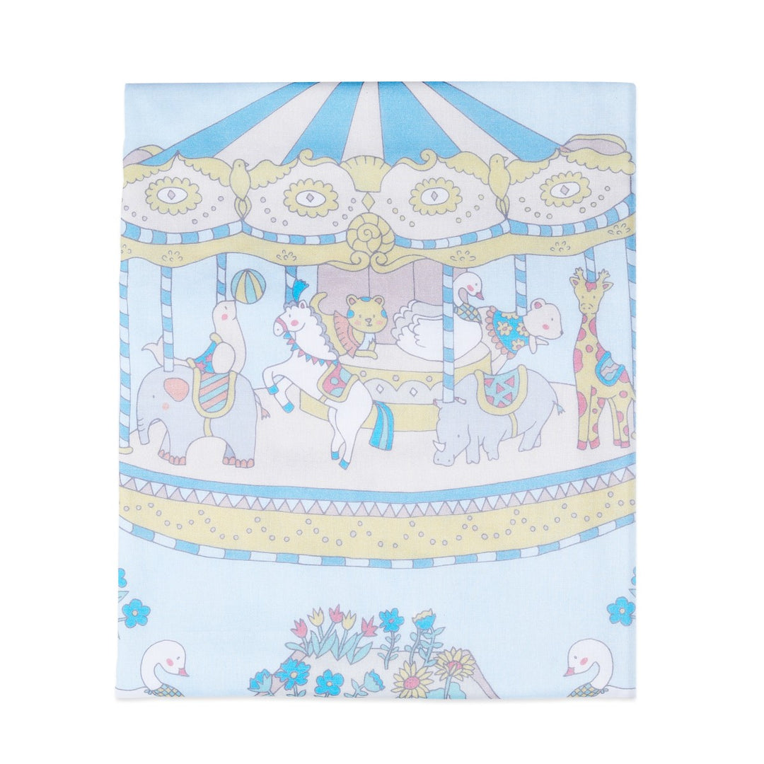 Printed Mini Cot Bedding Set For Babies | Cotton | Blue | Set Of 4