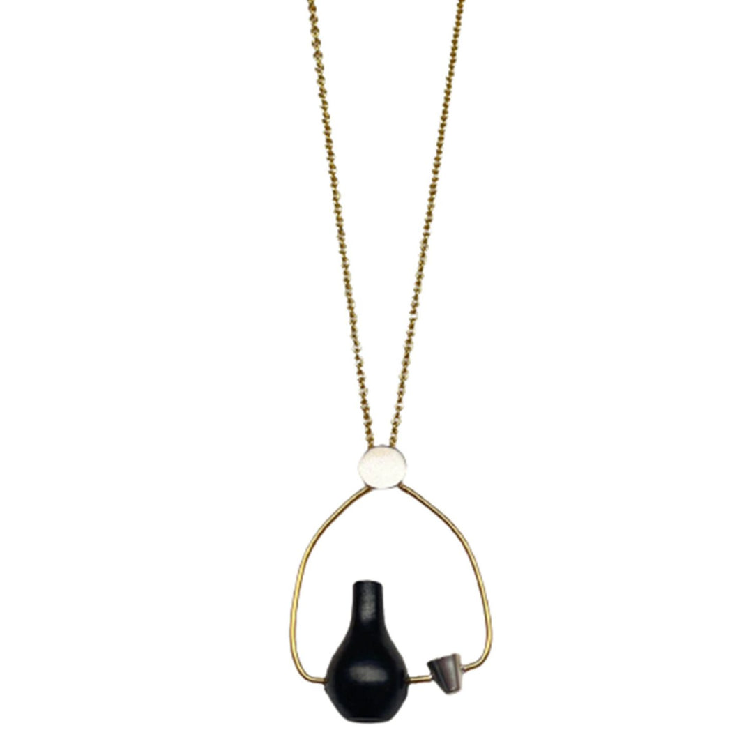 Pyau Gold Pendant Neckpiece | Crafted With Black Pottery | Simple And Elegant Jewelry