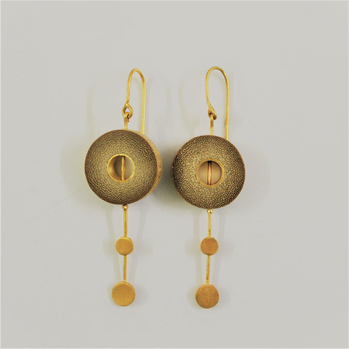 Rhea Gold Two Dot Fall Earrings | Hand- Crafted | 92.5 Silver & Gold Plated Recycled Brass & Bamboo