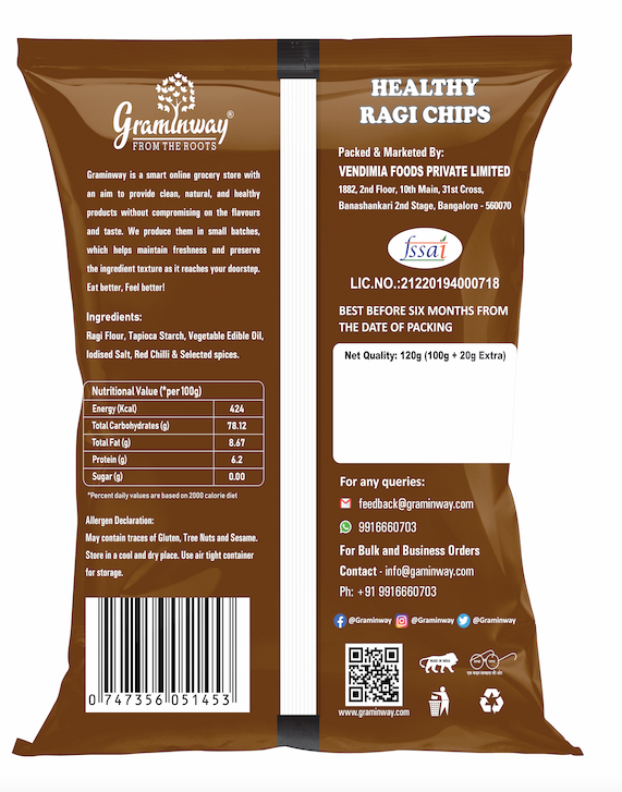 Healthy Ragi Chips | Guilt Free Munching | Vegan, Dairy &Gluten-Free | 100 GM