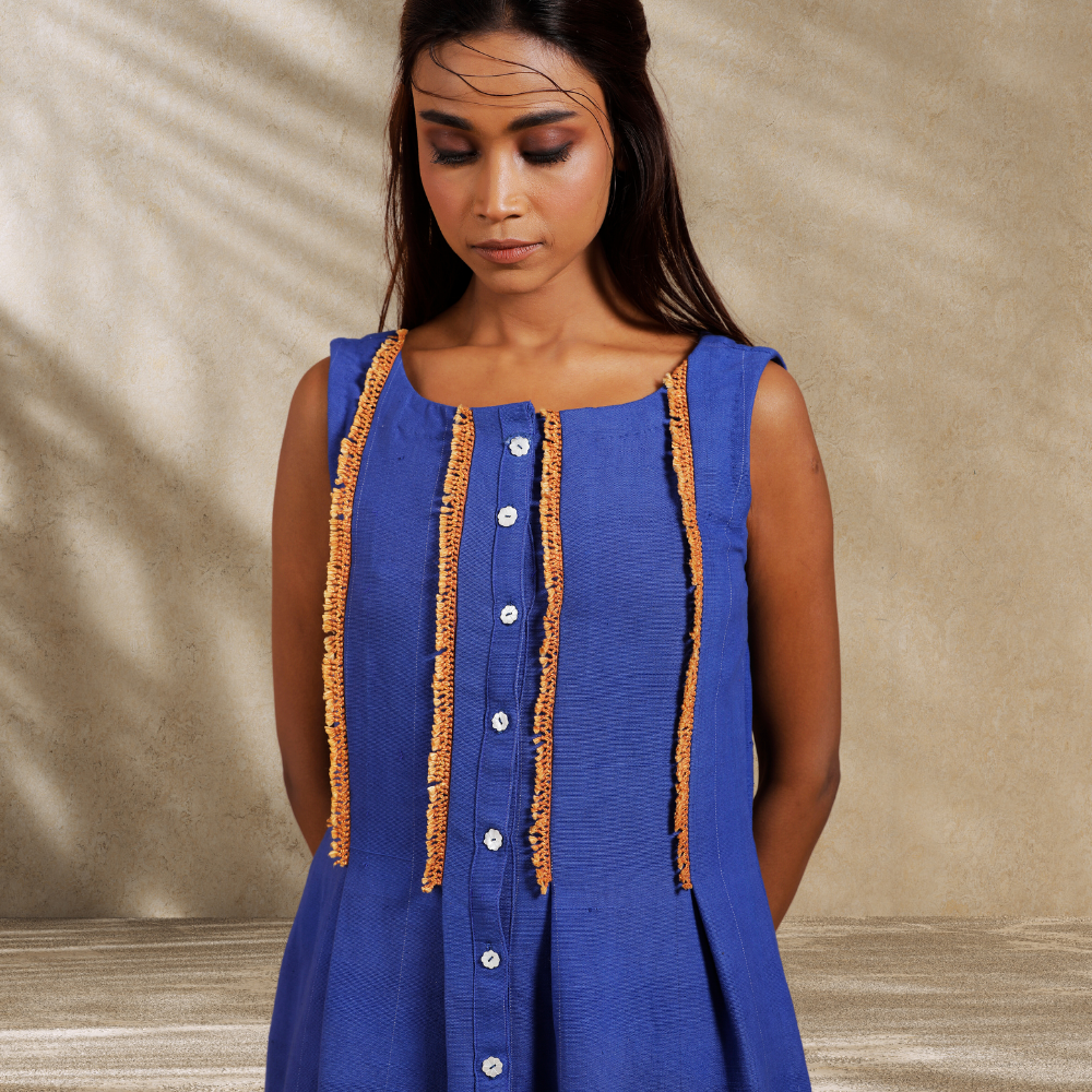 Relaxed Indigo Dye Blue Dress | Women Smart Wear | Breathable Cotton