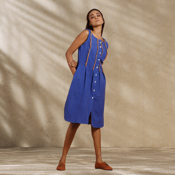 Relaxed Indigo Dye Blue Dress | Women Smart Wear | Breathable Cotton