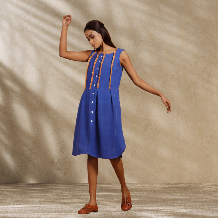 Relaxed Indigo Dye Blue Dress | Women Smart Wear | Breathable Cotton