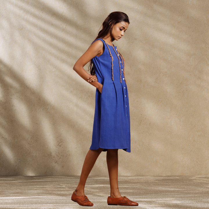 Relaxed Indigo Dye Blue Dress | Women Smart Wear | Breathable Cotton