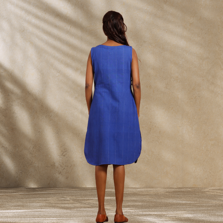 Relaxed Indigo Dye Blue Dress | Women Smart Wear | Breathable Cotton
