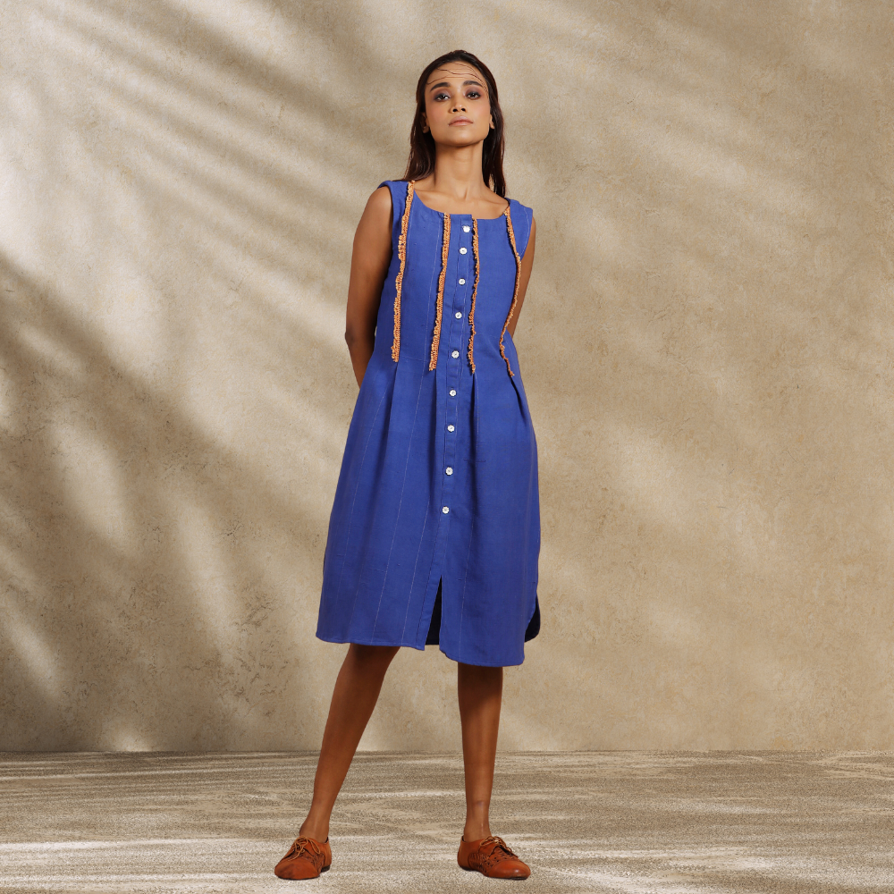 Relaxed Indigo Dye Blue Dress | Women Smart Wear | Breathable Cotton