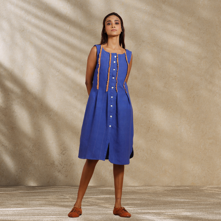 Relaxed Indigo Dye Blue Dress | Women Smart Wear | Breathable Cotton