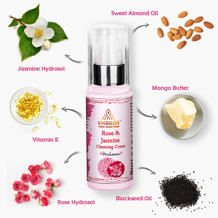 Rose & Jasmine Cleansing Cream | For Normal & Combination Skin | Make Up Remover Face Wash | 40 GM 