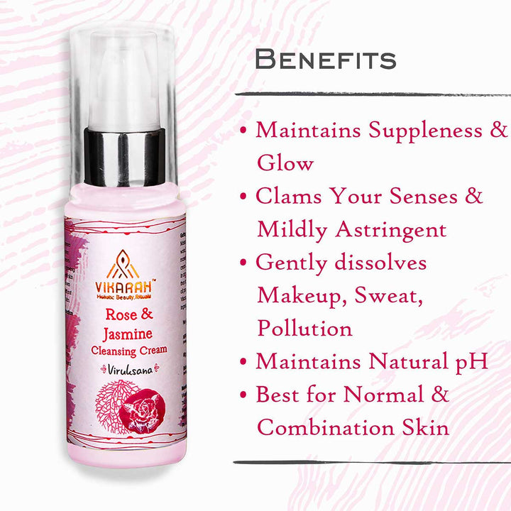 Rose & Jasmine Cleansing Cream | For Normal & Combination Skin | Make Up Remover Face Wash | 40 GM 