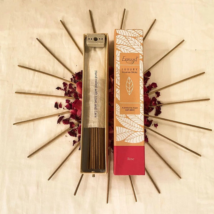 Rose Incense Stick, Hand-Rolled, No charcoal Fumes, Recycled Flowers, All Natural, Aromatic, Love Incense Sticks, Rose Aroma