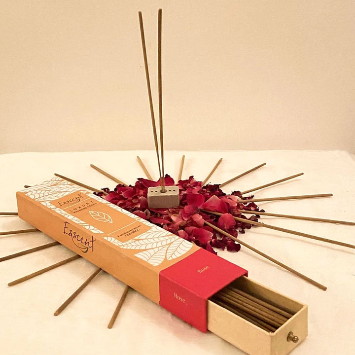 Rose Incense Stick, Hand-Rolled, No charcoal Fumes, Recycled Flowers, All Natural, Aromatic, Love Incense Sticks, Rose Aroma