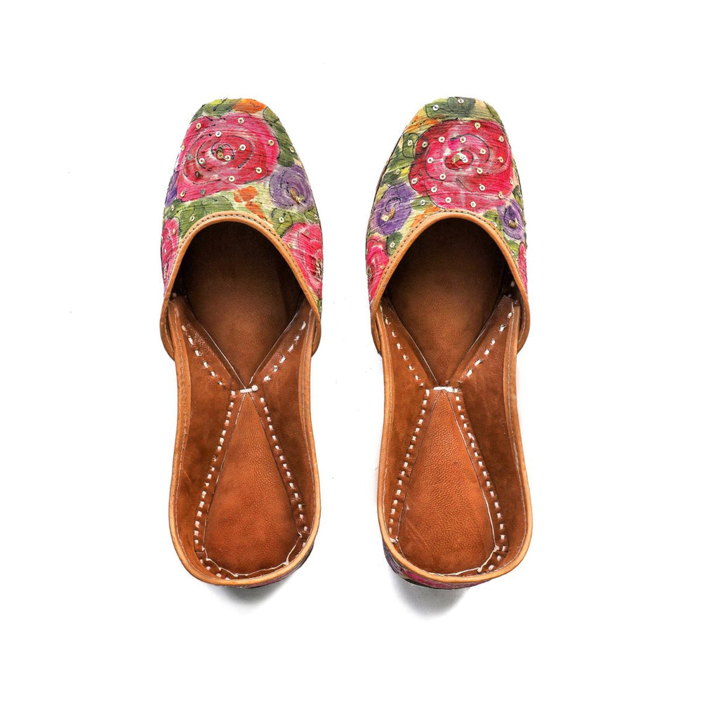 Rose Hand-Painted Raw Silk Women Jutti | Hand Embroidered | Rose Pink