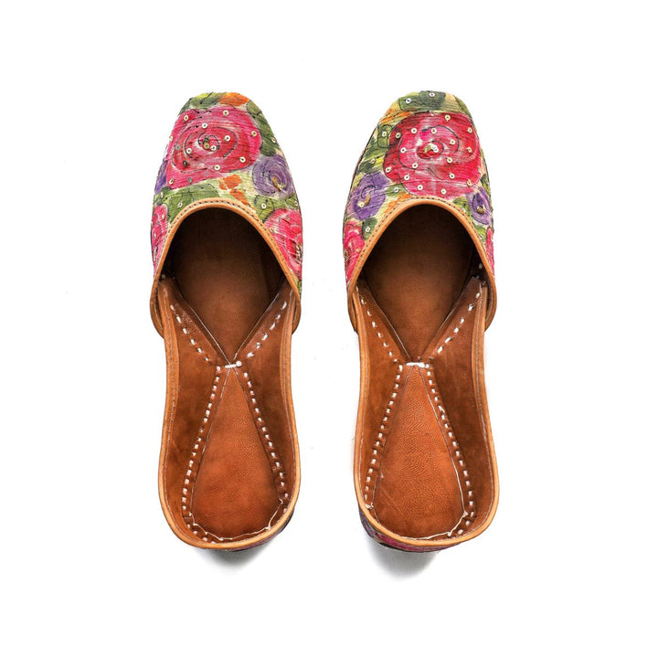 Rose Hand-Painted Raw Silk Women Jutti | Hand Embroidered | Rose Pink