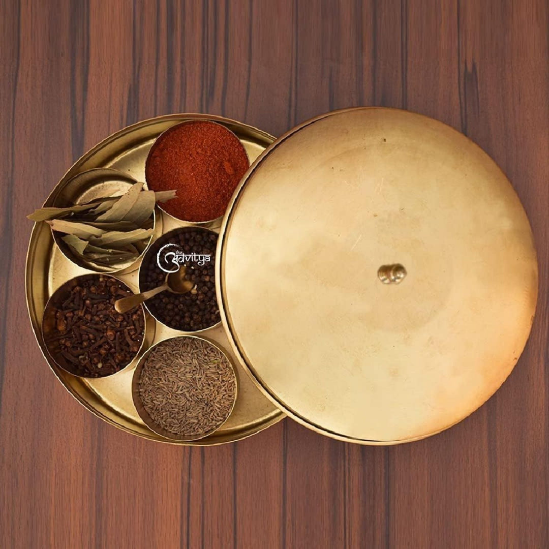 Round Plain Kitchen Spice Box / Masaledani | Brass | Hand-Crafted