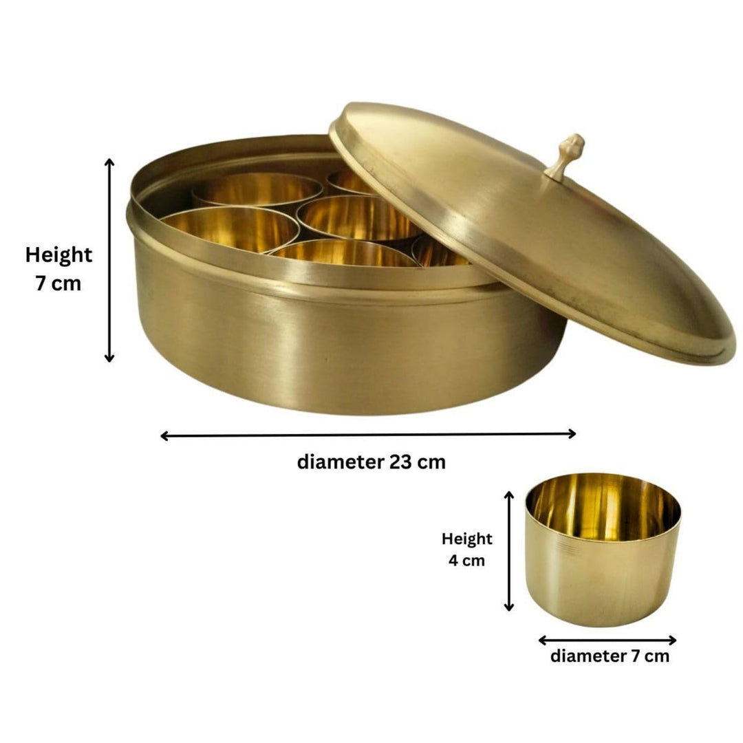 Round Plain Kitchen Spice Box / Masaledani | Brass | Hand-Crafted