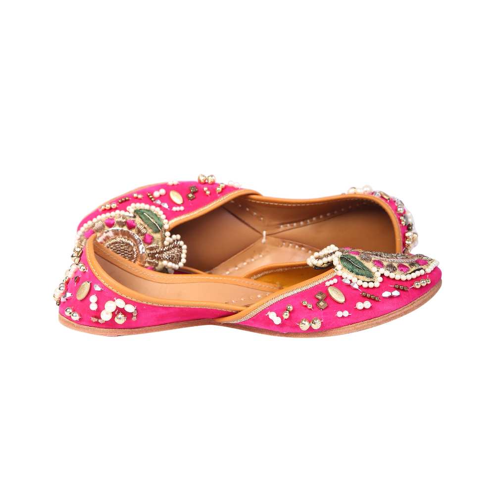 Ruby Pink Jutti | Ornately Embellished | Festive And Wedding Ready
