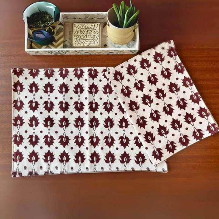 Rustic Motif Table Placemats | Intricate Pattern | Red And White | 12x18 Inches 