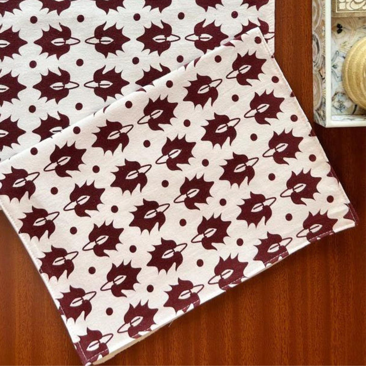 Rustic Motif Table Placemats | Intricate Pattern | Red And White | 12x18 Inches
