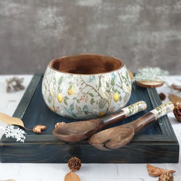 Humming Bird Salad Bowl Combo Set | Mango Wood | Medium