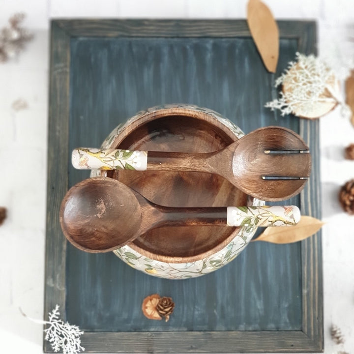 Humming Bird Salad Bowl Combo Set | Mango Wood | Medium