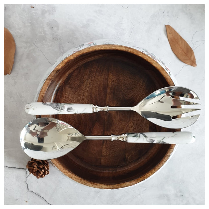 Salad Bowl Combo Set | Mango Wood & Stainless Steel | Garden-Inspired