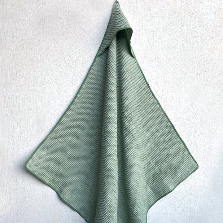 Sage Green Waffle Hooded Towel For Kids | Cotton | Set of 3