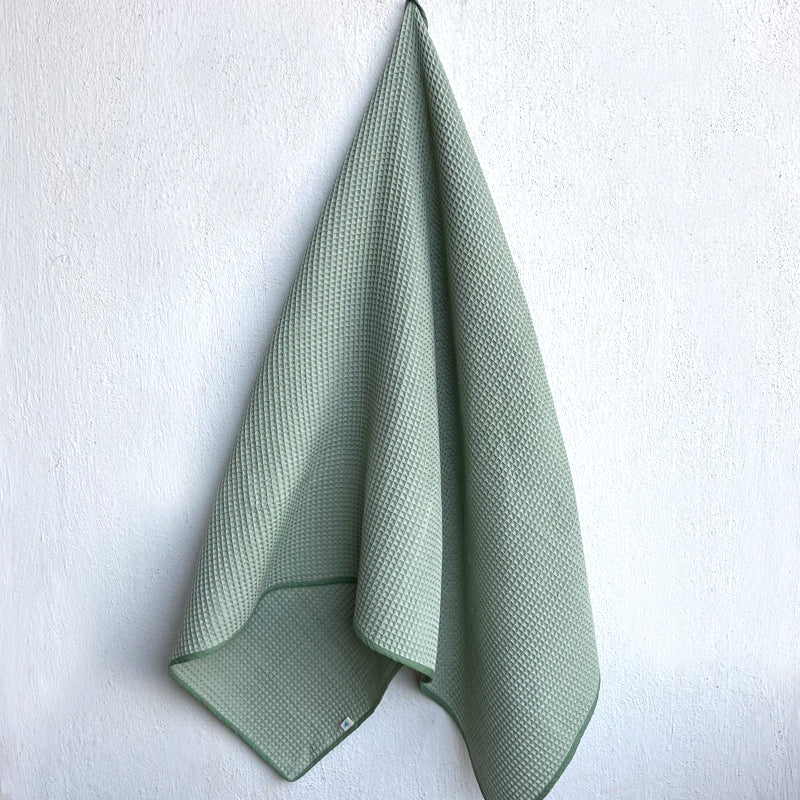 Sage Green Waffle Weave Bath Towel For Kids | Cotton | Set of 3
