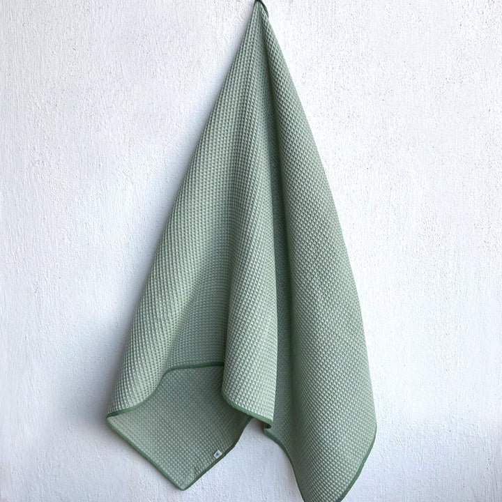Sage Green Waffle Weave Bath Towel For Kids | Cotton | Set of 3