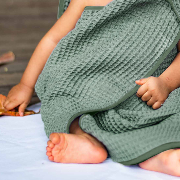 Sage Green Waffle Weave Bath Towel For Kids | Cotton | Set of 3