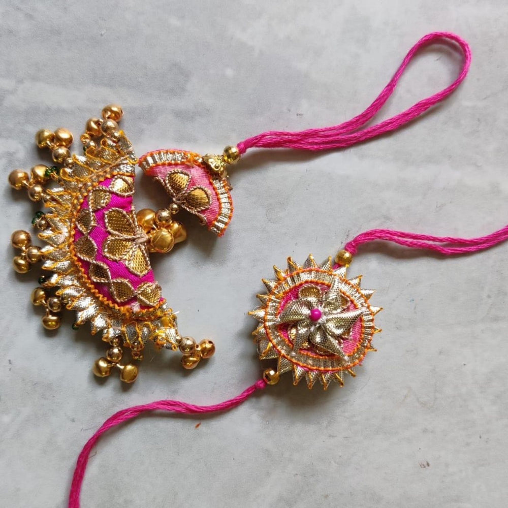 Sargam Gota Patti Rakhi And Lumba Set | Traditional | Hand-Crafted | Pink