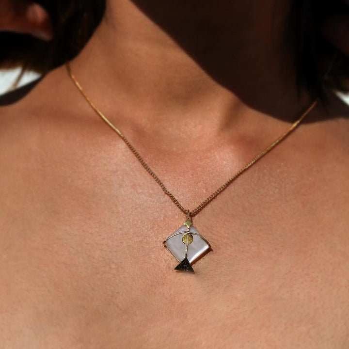 White Pendant | Kite Designed | Hand Cut | Made of Moon Stone And Gold Plated 925 Silver