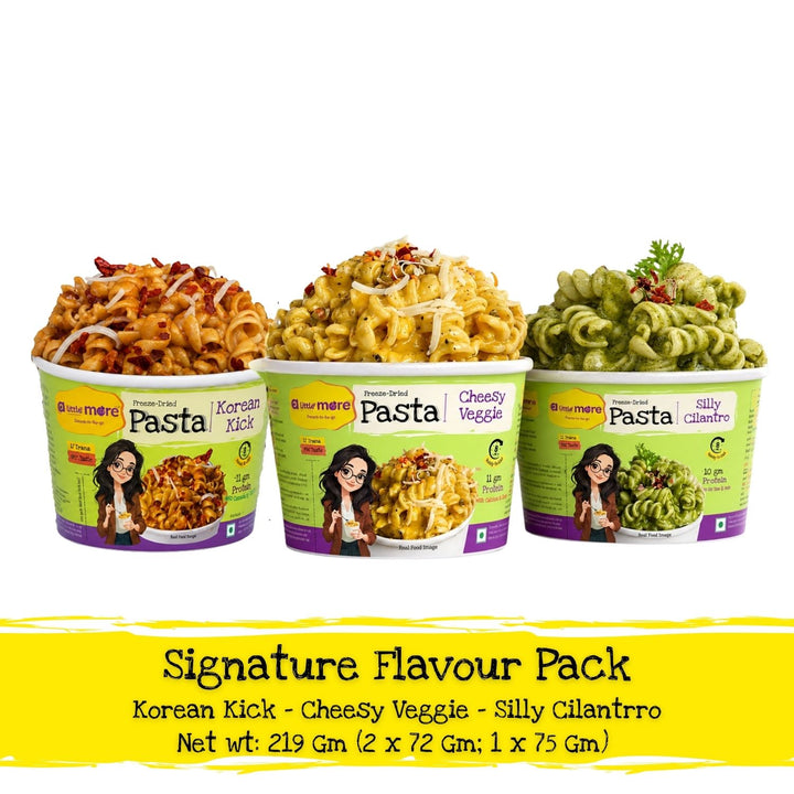 Signature Pack of Instant Pasta | Cheesy Veggie, Korean Kick & Silly Cilantrro