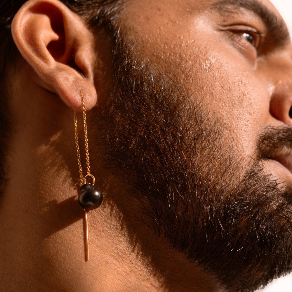 Sikahar Chain Earring | Gold Plated Brass and Black Pottery Crafted | Unisex